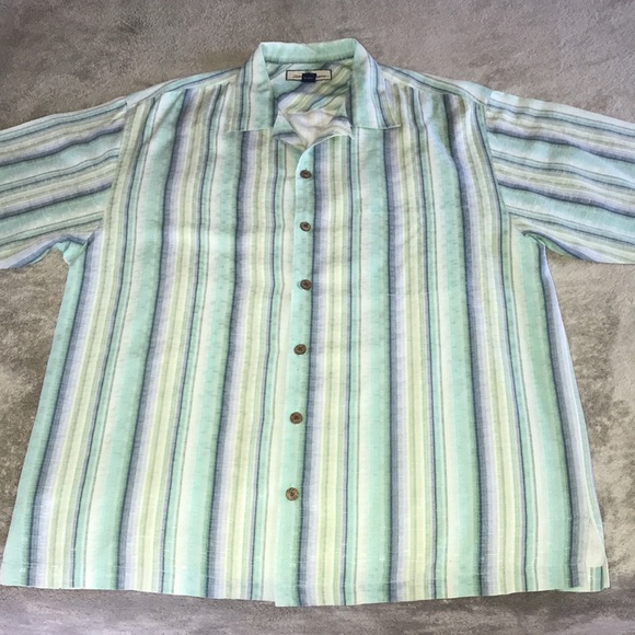 Tommy Bahama Hawaiian striped shirt LRG 100% Silk - Picture 4 of 12